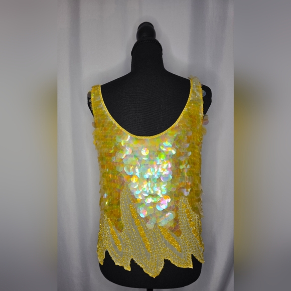 Vintage Yellow Sequin Sleeveless Top - Picture 5 of 6